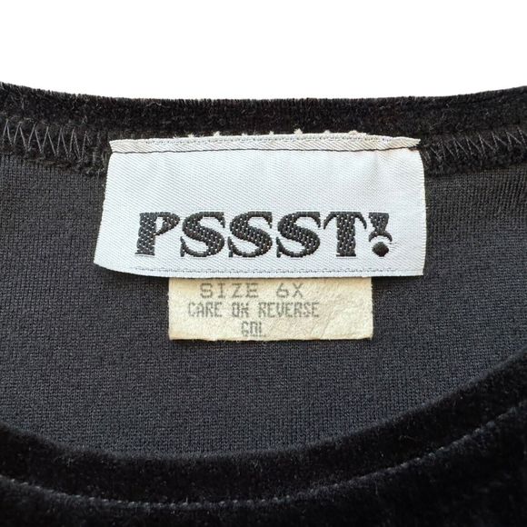 Vintage Pssst Girls 6X Black Velvet Bodice Dress with Shiny Gold Satin Skirt Bow - Picture 4 of 9